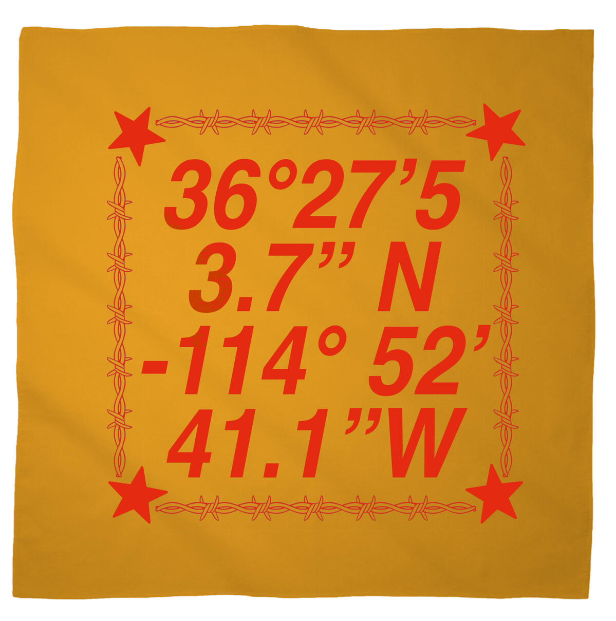 Logo for Desert Biennial Project. Features letters "D B P" surrounded by a barbed wire ring, all enclosed in a wax stamp shape. The color scheme is bright red, with stamp details, the letters, and the barbed wire cut out of the stamp shape.