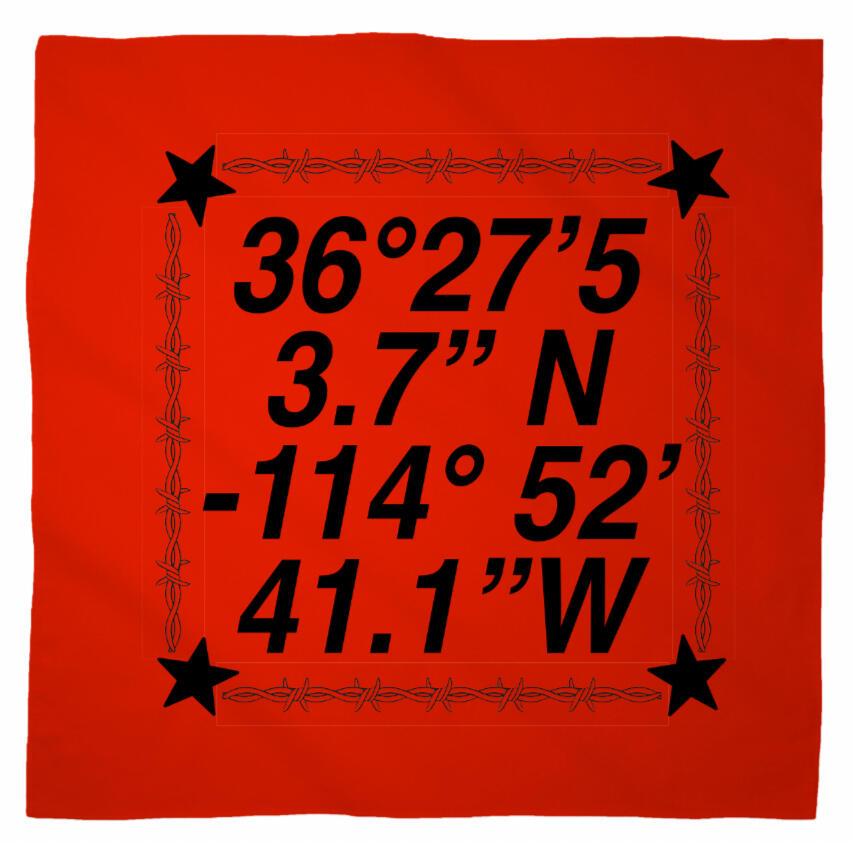 Logo for Desert Biennial Project. Features letters "D B P" surrounded by a barbed wire ring, all enclosed in a wax stamp shape. The color scheme is bright red, with stamp details, the letters, and the barbed wire cut out of the stamp shape.