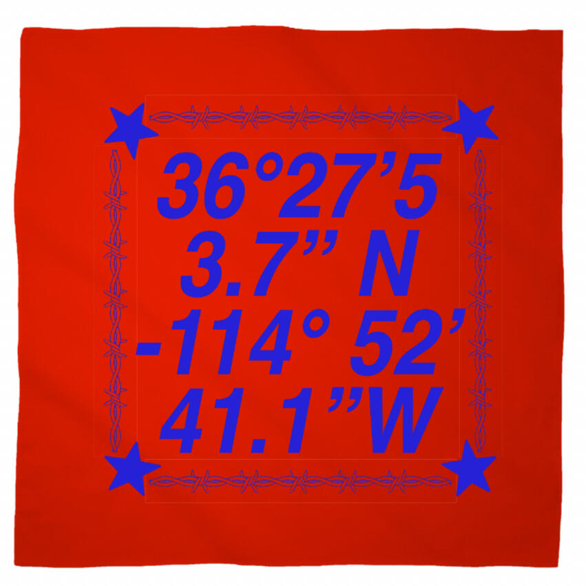 Logo for Desert Biennial Project. Features letters "D B P" surrounded by a barbed wire ring, all enclosed in a wax stamp shape. The color scheme is bright red, with stamp details, the letters, and the barbed wire cut out of the stamp shape.