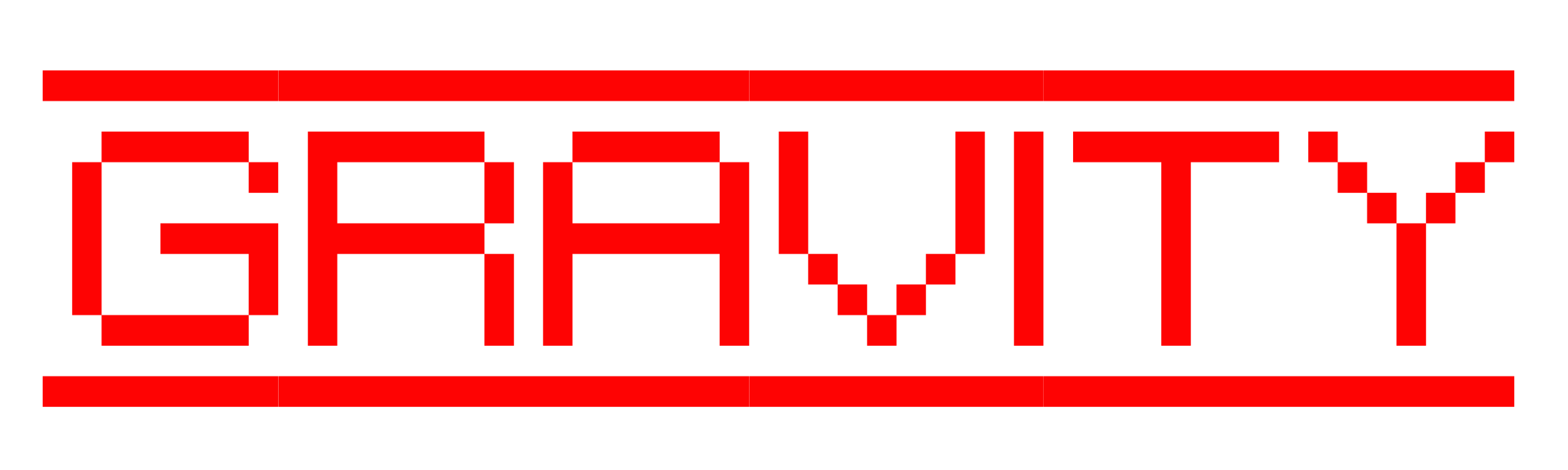 "Gravity" in pixelated font in bright red.